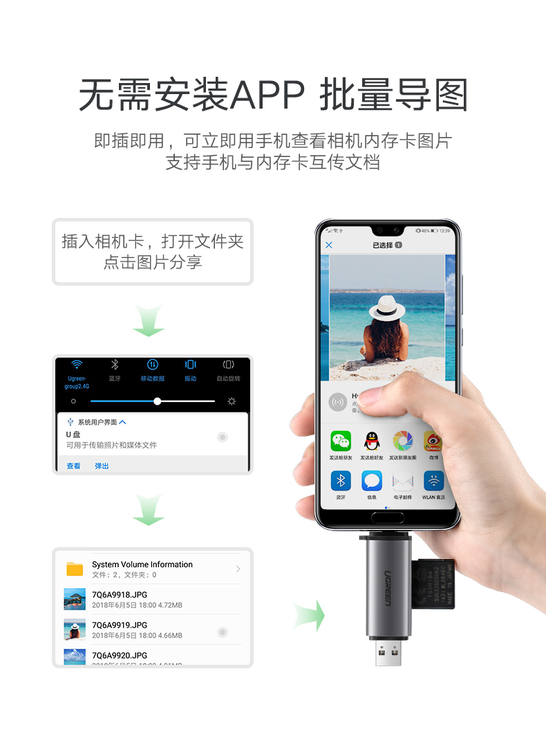恒行6手机电脑两用读卡器，相机SD卡手机TF卡同时读取