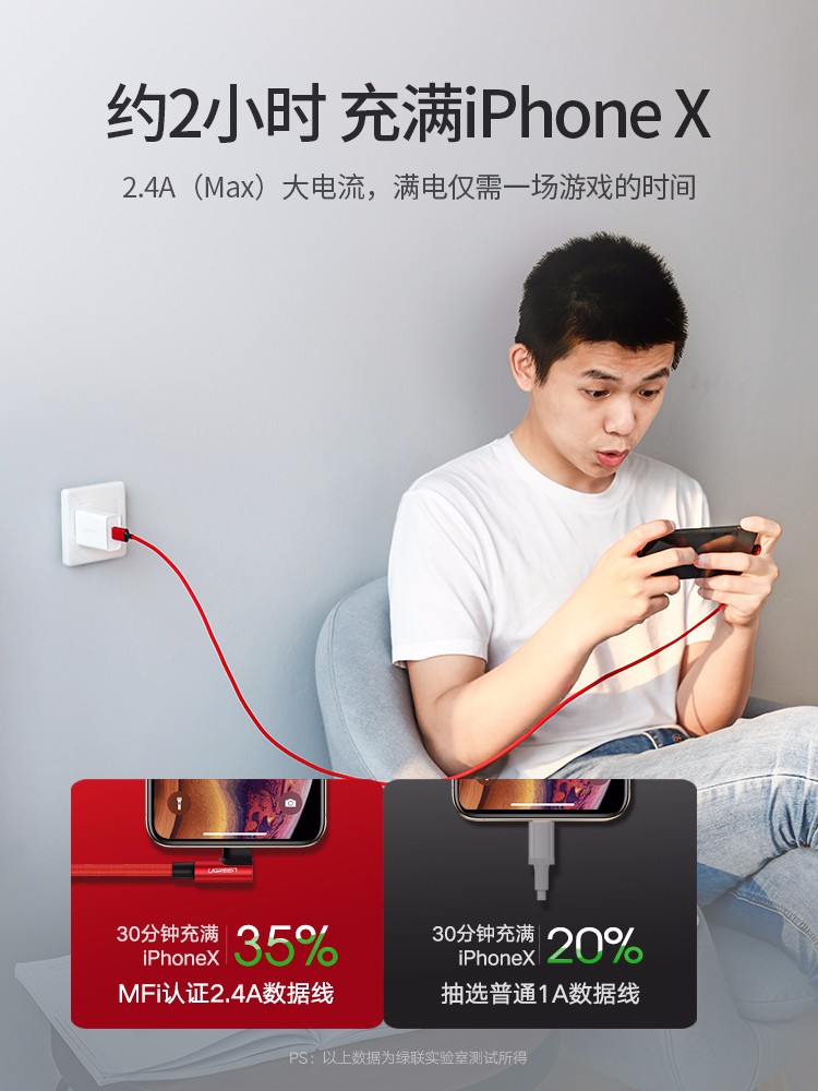 恒行6弯头苹果数据线，MFi认证iPhone6/7/8s/X手机通用