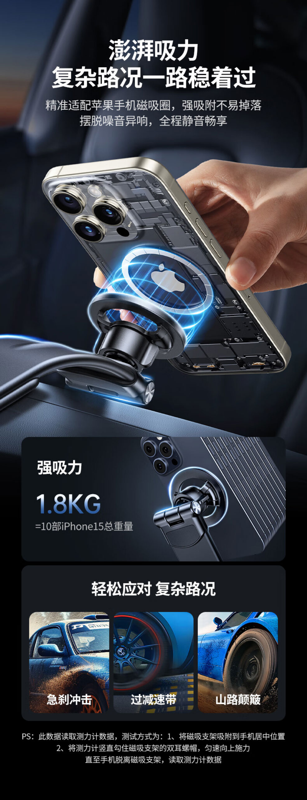 恒行6LP853车载手机支架，360°翻折设计，MagSafe磁吸