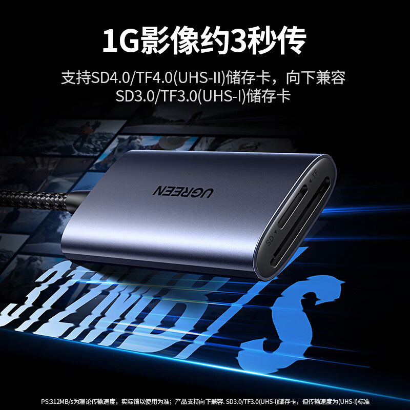 恒行6Type-C高速双卡读卡器 支持SD/TF双卡同读