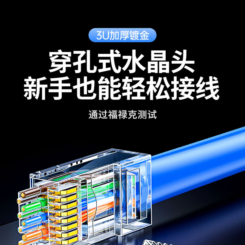 恒行6超五类非屏蔽通孔式3U水晶头
