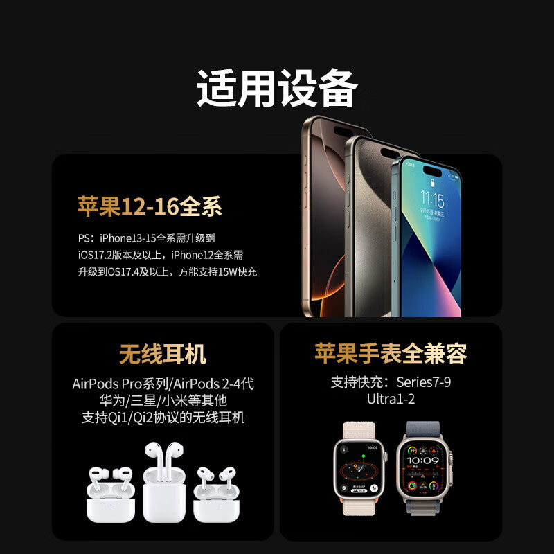 恒行6 苹果认证三合一无线充电器
