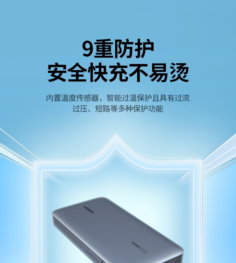 支持100W+45W功率分配 两台笔记本同时快充 支持100W+45W功率分配 两台笔记本同时快充