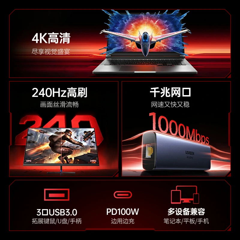 恒行6Type-C六合一扩展坞 4K60Hz千兆网口