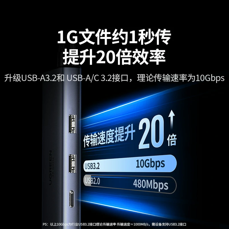 恒行6多功能Type-C扩展坞 千兆网口4K60Hz投屏