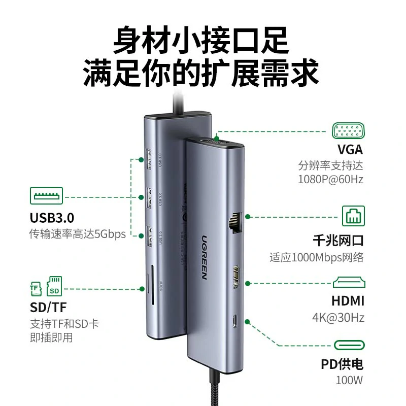 恒行6Type-C 九合一扩展坞 HDMI4K