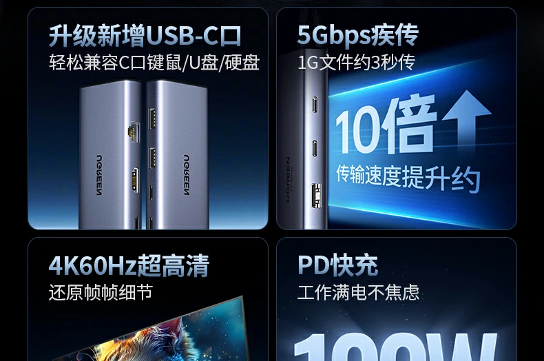 恒行6CM498-15375 Type-C扩展坞HDMI 4K60Hz投屏示意