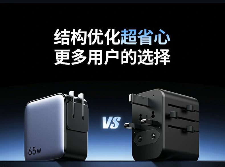 恒行665W氮化镓充电器套装 65W三口快充旅行电源