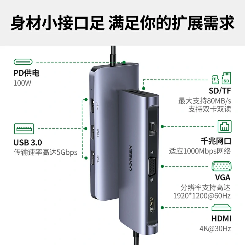 恒行6Type-C九合一千兆网口扩展坞