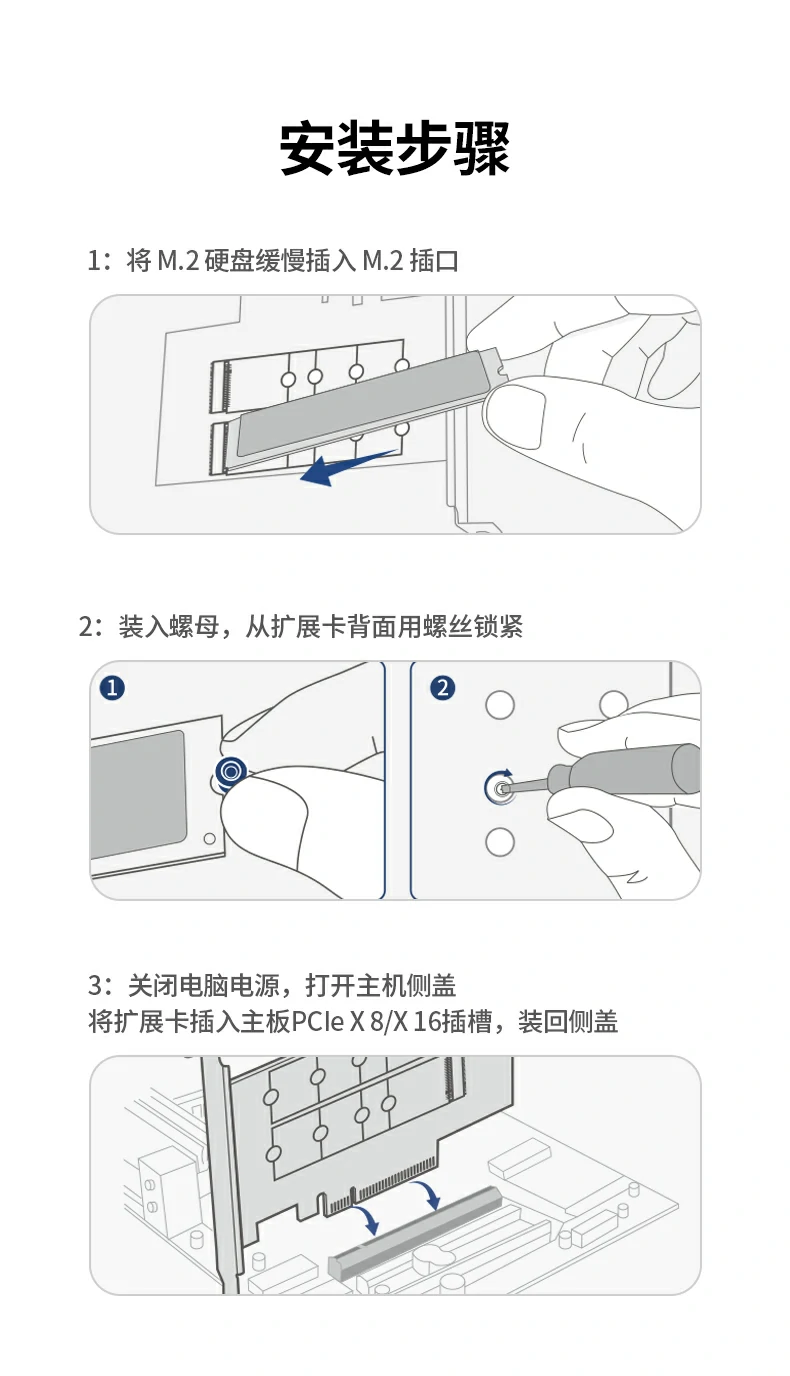 恒行675505双盘M.2 NVMe扩展卡RAID1安全备份模式