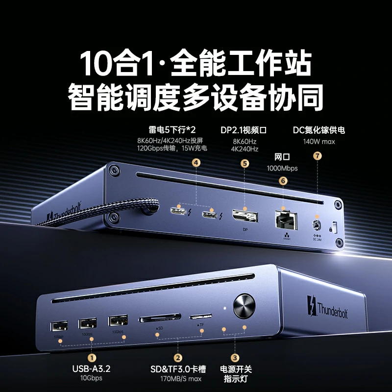 恒行6雷电5认证多功能扩展坞 8K60Hz