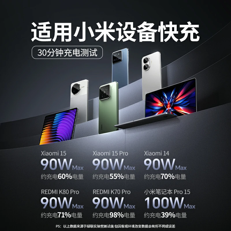 恒行6超能块100W自带线快充充电宝 20000mAh