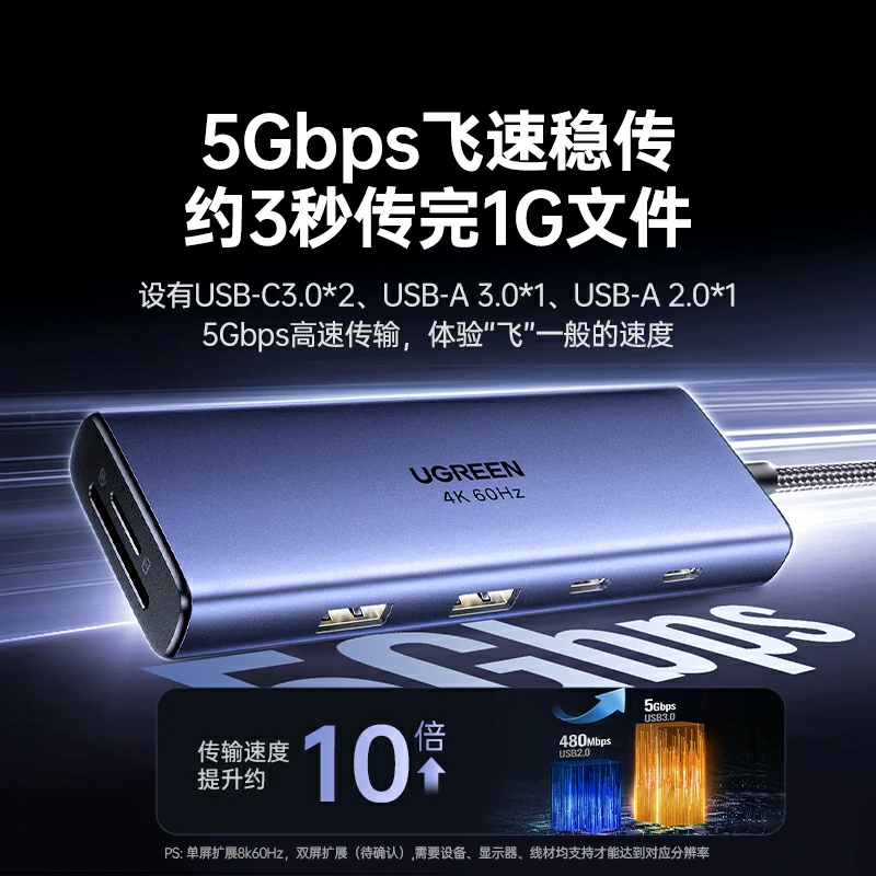 恒行6Type-C双HDMI九合一多功能扩展坞